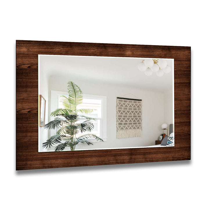 Dark Brown Wooden Pattern Wall Mirror Rectangle Wall Mirror
