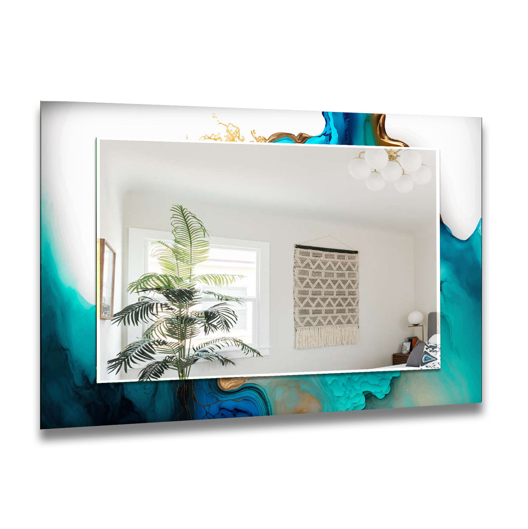 Marble Blue & White Wall Mirrors Abstract Mirror
