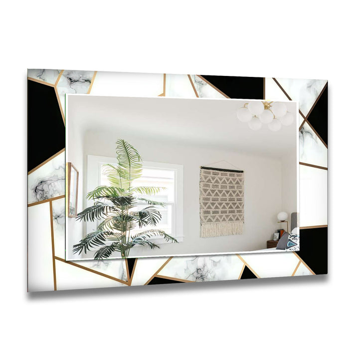 Black & White Gold Details Wall Mirror Living Room Mirror
