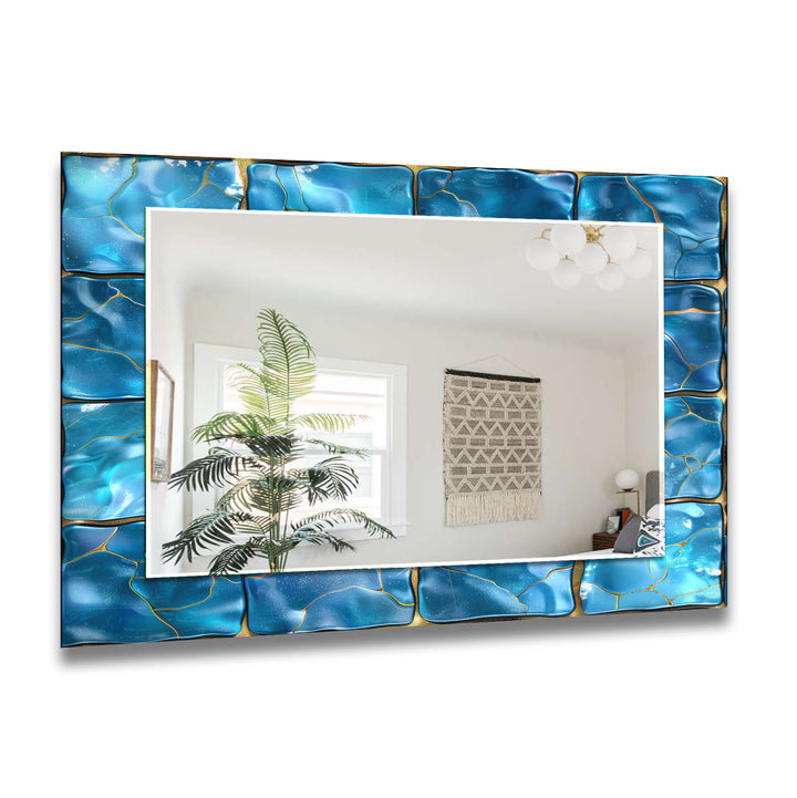 Blue Shiny Marble Design Wall Mirrors big mirror
