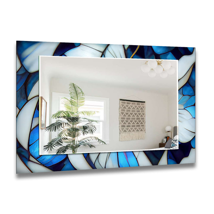 Stained White Flower Wall Mirror lighted mirror
