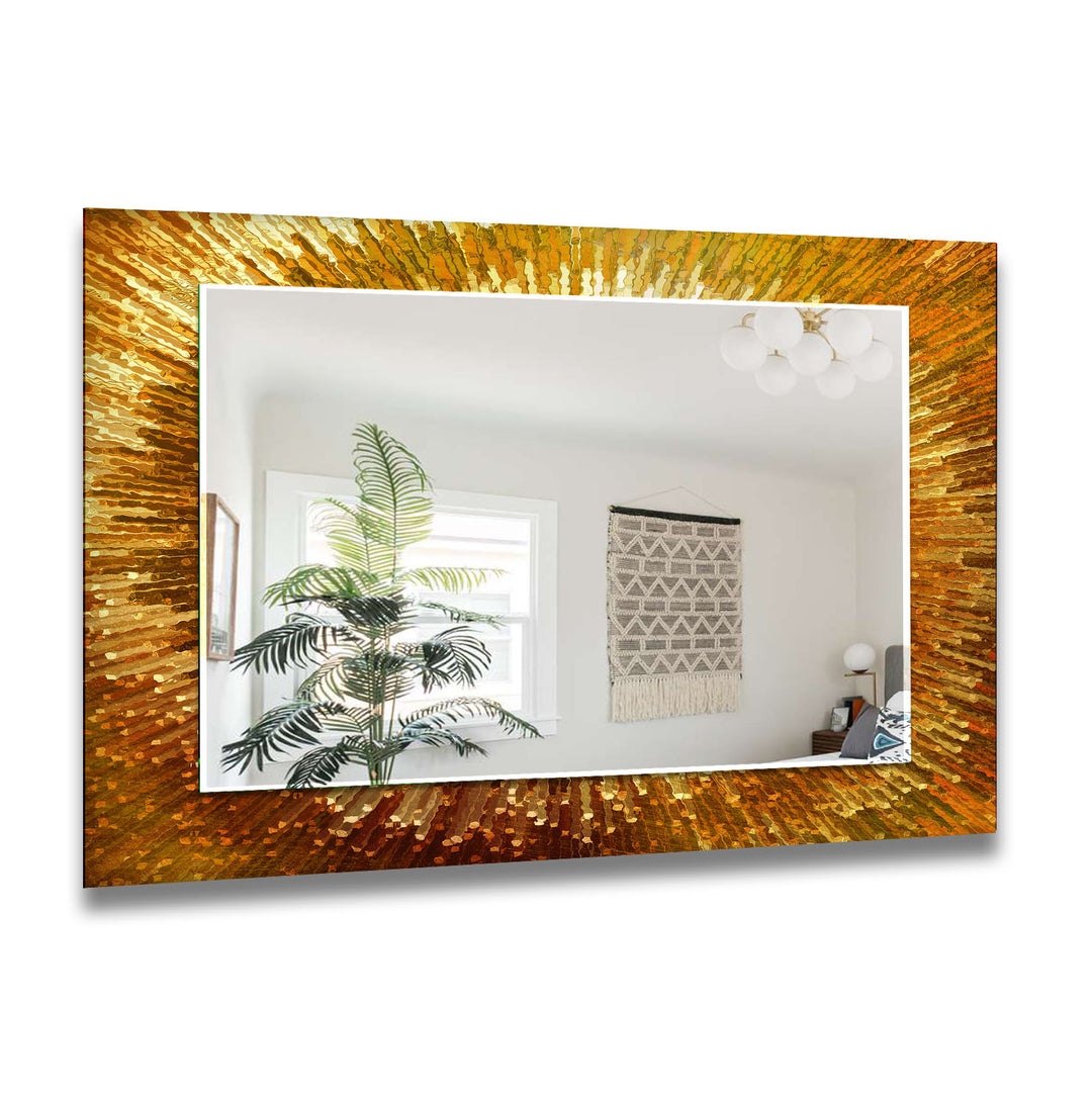 Bright Gold Abstract Wall Mirror Stained Glass Wall Mirror
