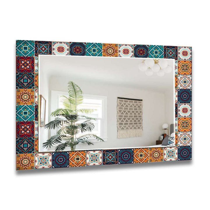 Orange & Blue Mosaic Wall Mirror Living Room Wall Mirror
