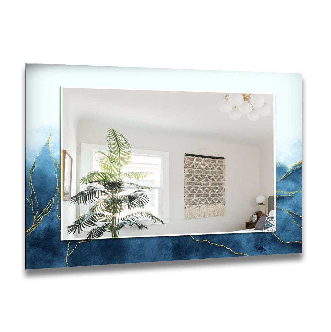 Golden Striped Leaves Wall Mirror Square Mirror
