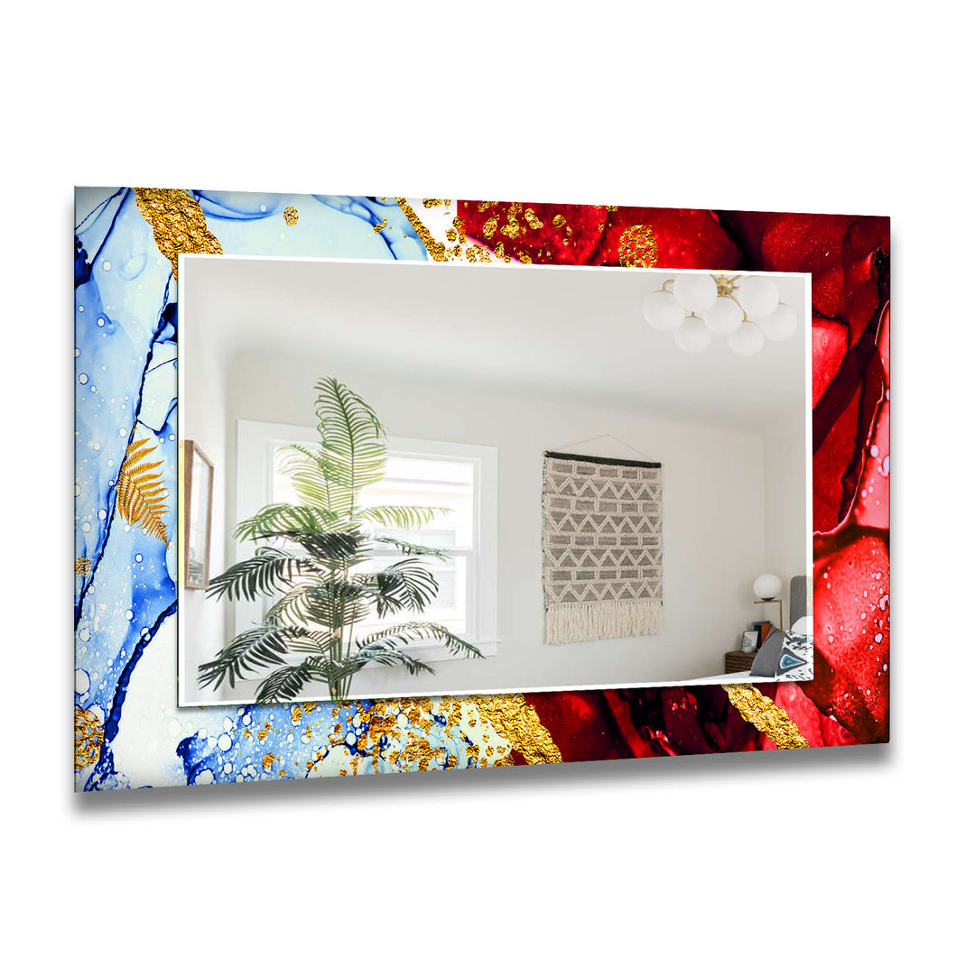 Blue & Red with Gold Wall Mirror mirror art
