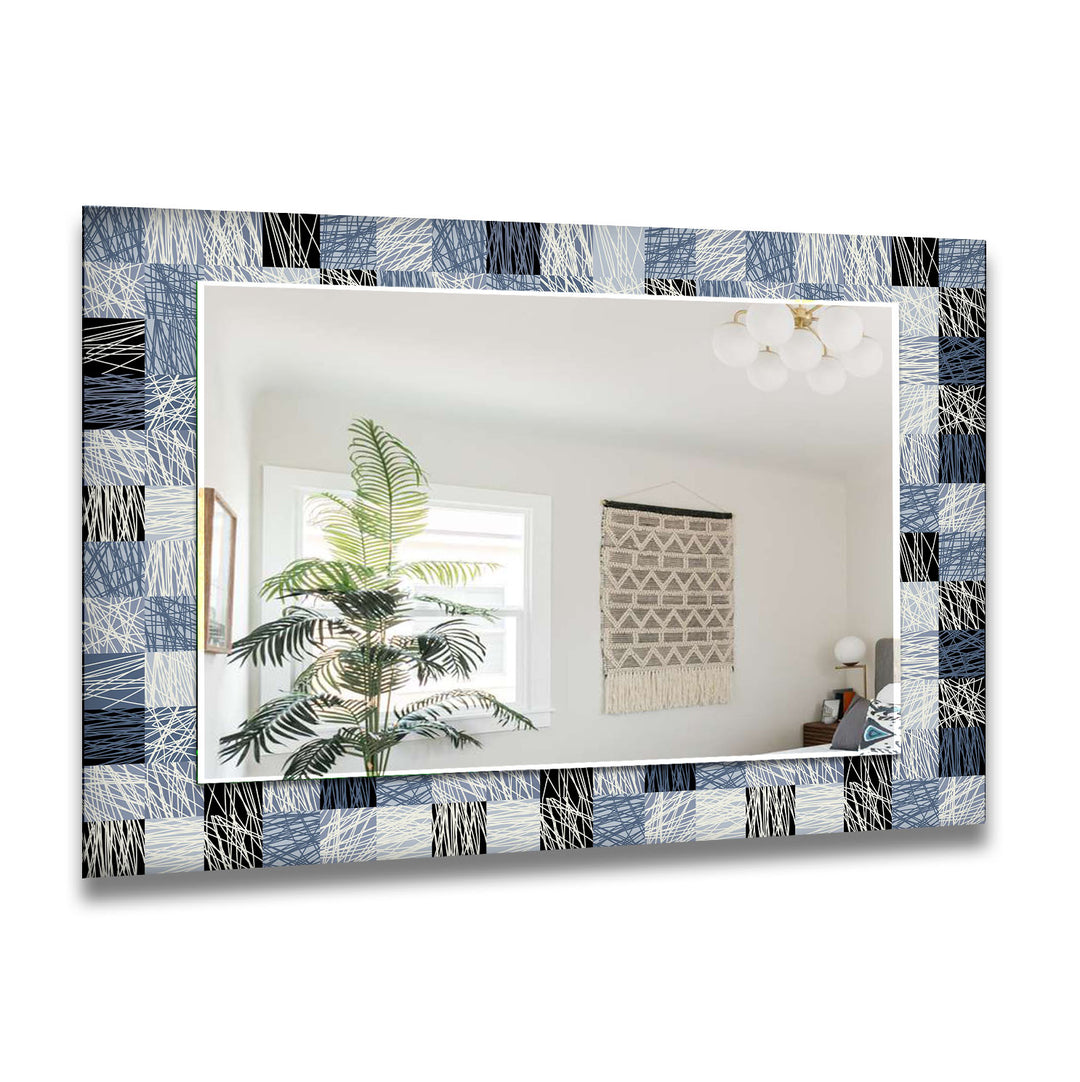 Blue & Gray Plaid Design Wall Mirror big mirror for living room
