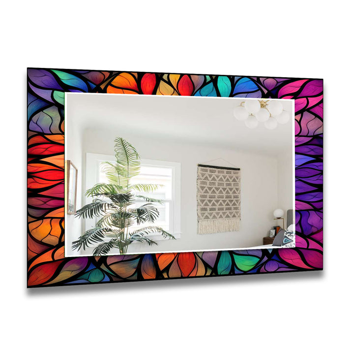 Colored Leaf Details Stained Wall Mirror Large Mirror Marble Mirror
