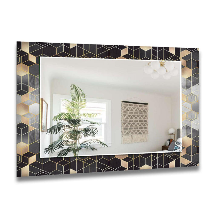 Black Golden Hexagon Wall Mirror Living Room Wall Mirror
