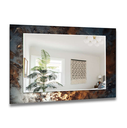 Bronze and Silver Abstract Tempered Glass Wall Mirror