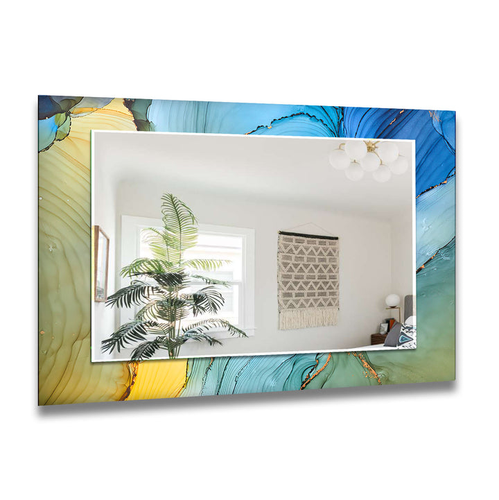 Blue & Yellow Abstract Wall Mirror Stained Glass Wall Mirror
