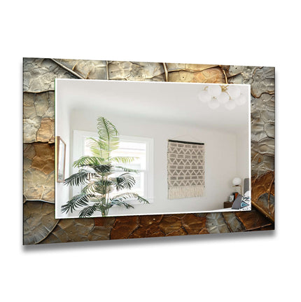 Beige Abstract Tempered Glass Wall Mirror