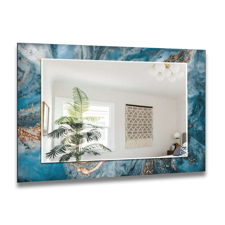 Sea Blue with Bronz Details Wall Mirror Square Mirror
