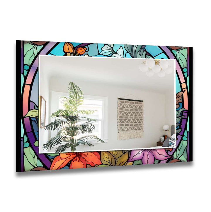 Colored Flowers Stained Wall Mirror Green Wall Mirror
