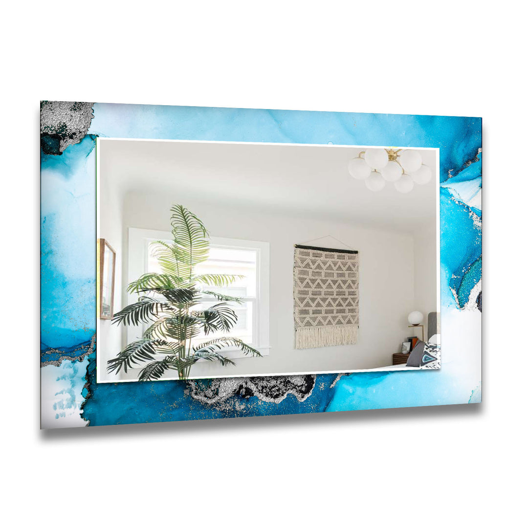 Blue and Silver Abstract Wall Mirror Living Room Wall Mirror
