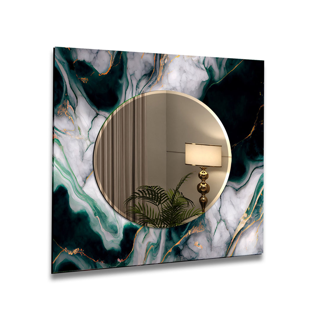 Green with Black Ink Abstract Wall Mirror Rectangle Mirror
