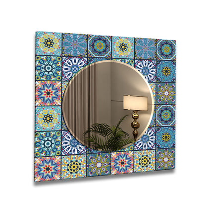 Abstract Tempered Glass Wall Mirror