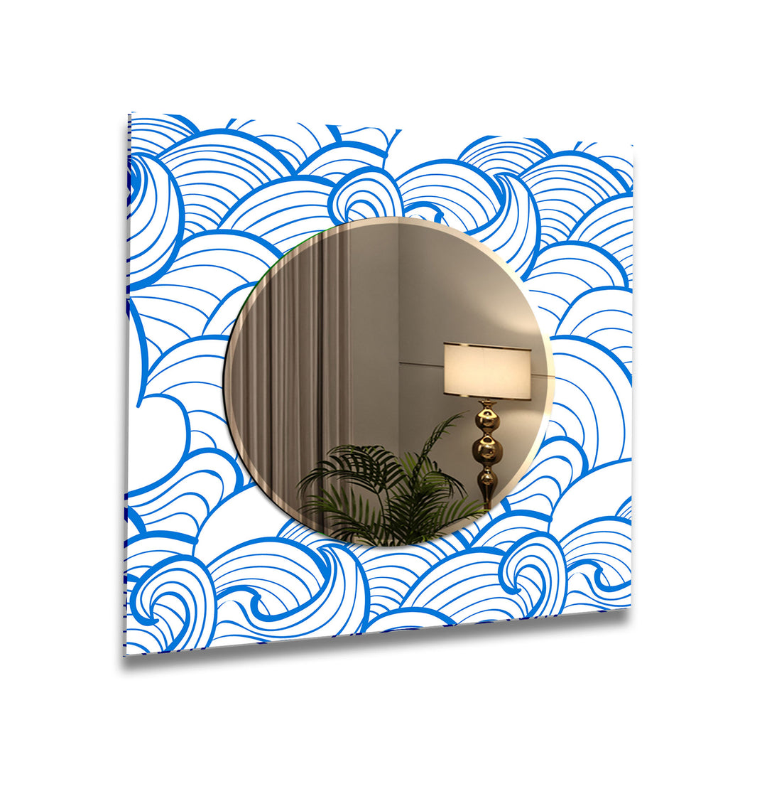 Cartoon Blue Sea Waves Wall Mirror Living Room Wall Mirror
