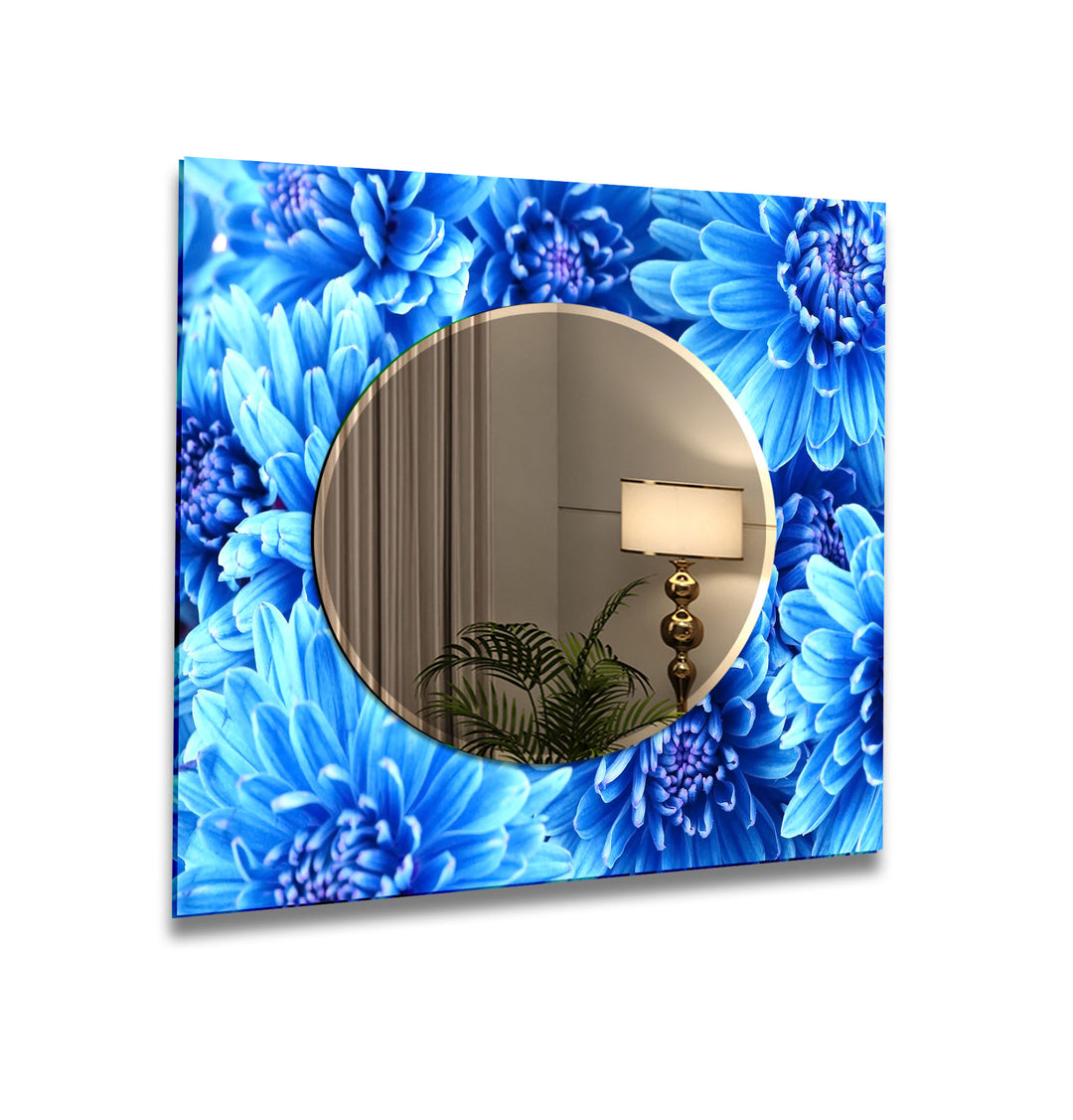 Vivid Blue Flowers Wall Mirror Square Mirror
