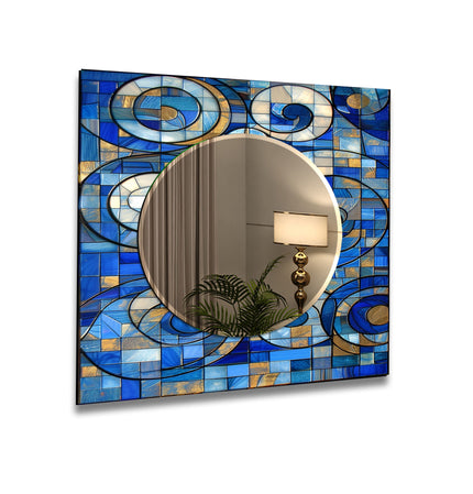 Geometric Blue Wall Mirror led mirrors
