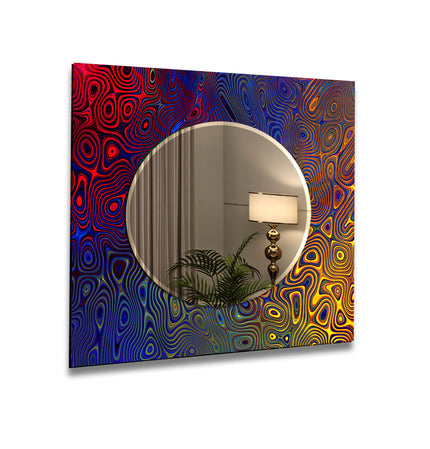 Abstract Tempered Glass Wall Mirror