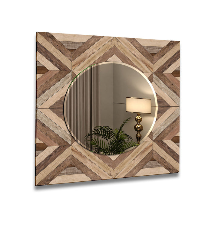 Wood Pattern Light Brown Wall Mirror Round Mirror
