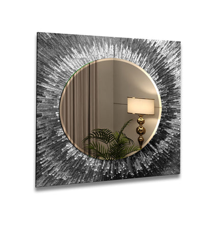 Abstract Tempered Glass Wall Mirror