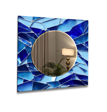 Abstract Tempered Glass Wall Mirror