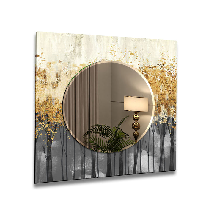 Abstract Golden Trees Wall Mirror bathroom mirror with lights
