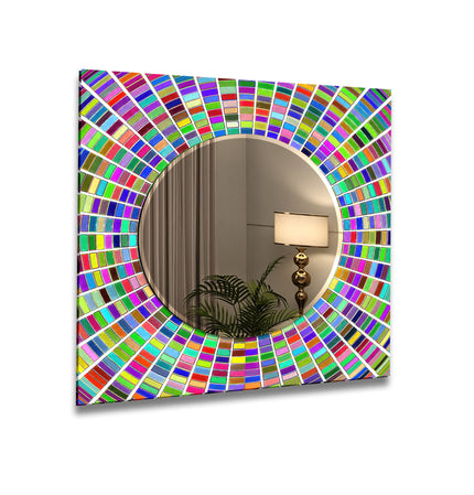 Stained Round Tempered Glass Wall Mirror