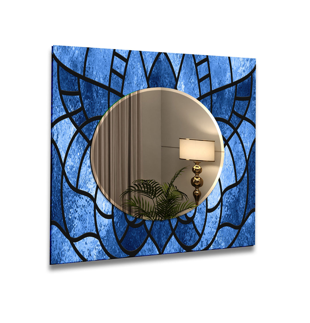 Navy Blue Stained Wall Mirrors Round Wall Mirror
