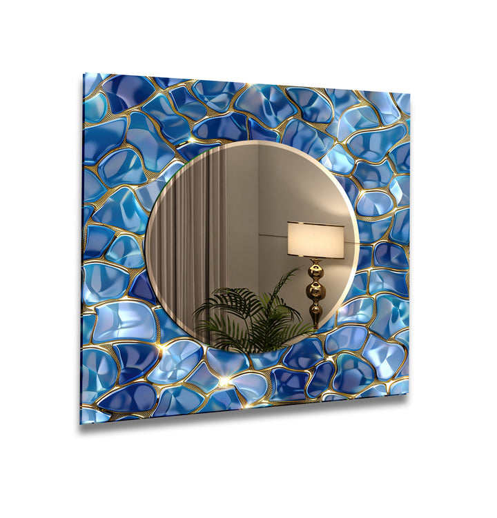 Blue Marble Golden Stones Wall Mirror Abstract Wall Mirror
