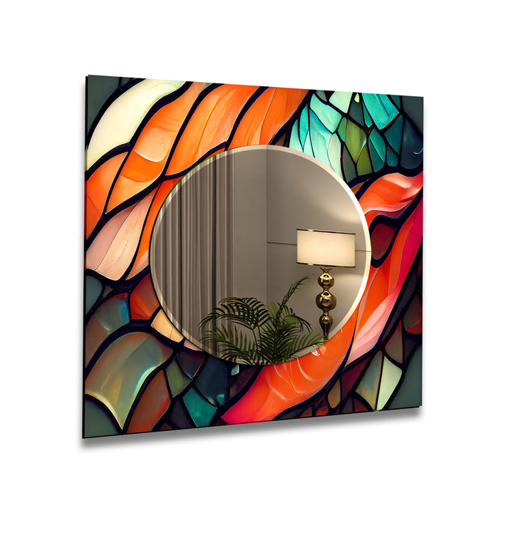 Stained Orange Green Wall Mirror living room mirror
