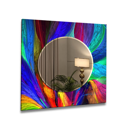 Abstract Tempered Glass Wall Mirror