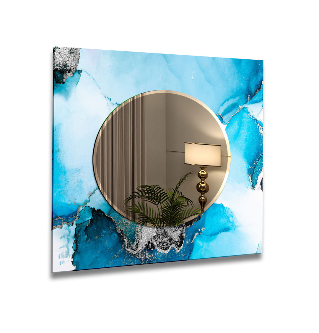 Blue and Silver Abstract Wall Mirror Marble Wall Mirror