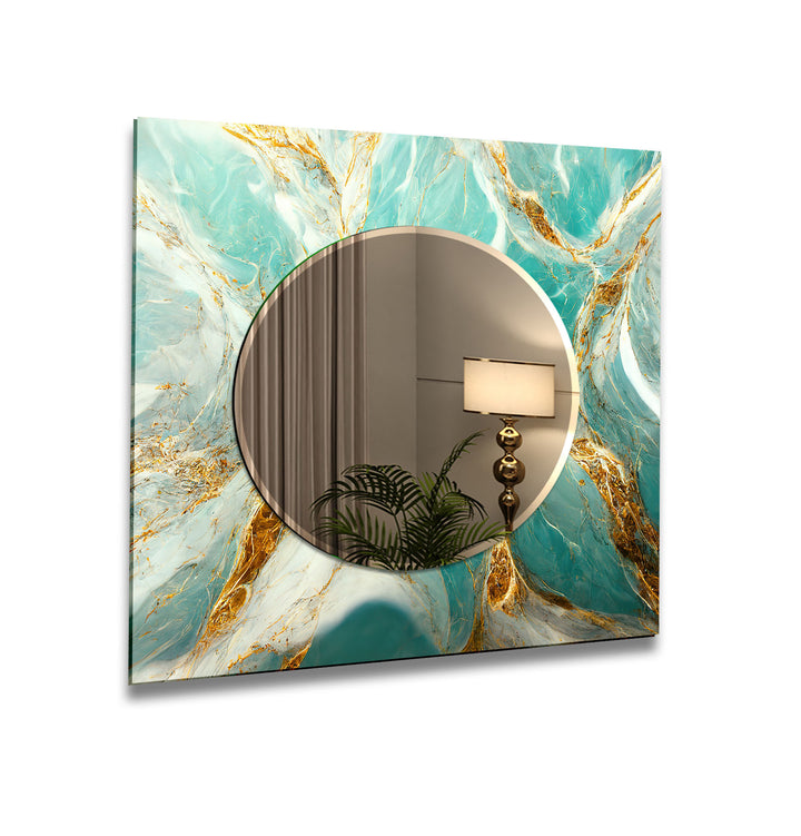 Green & White Golden Wall Mirror Square Mirror
