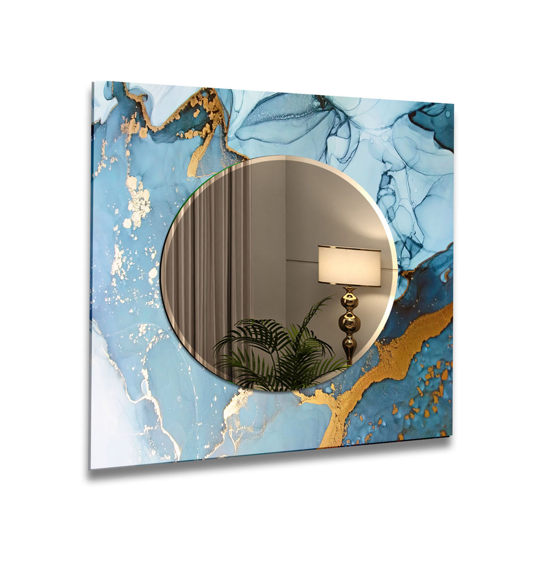 Golden & Light Blue Abstract Wall Mirror Long Mirror
