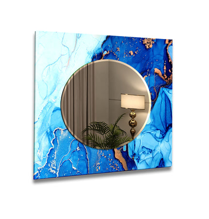 Abstract Tempered Glass Wall Mirror