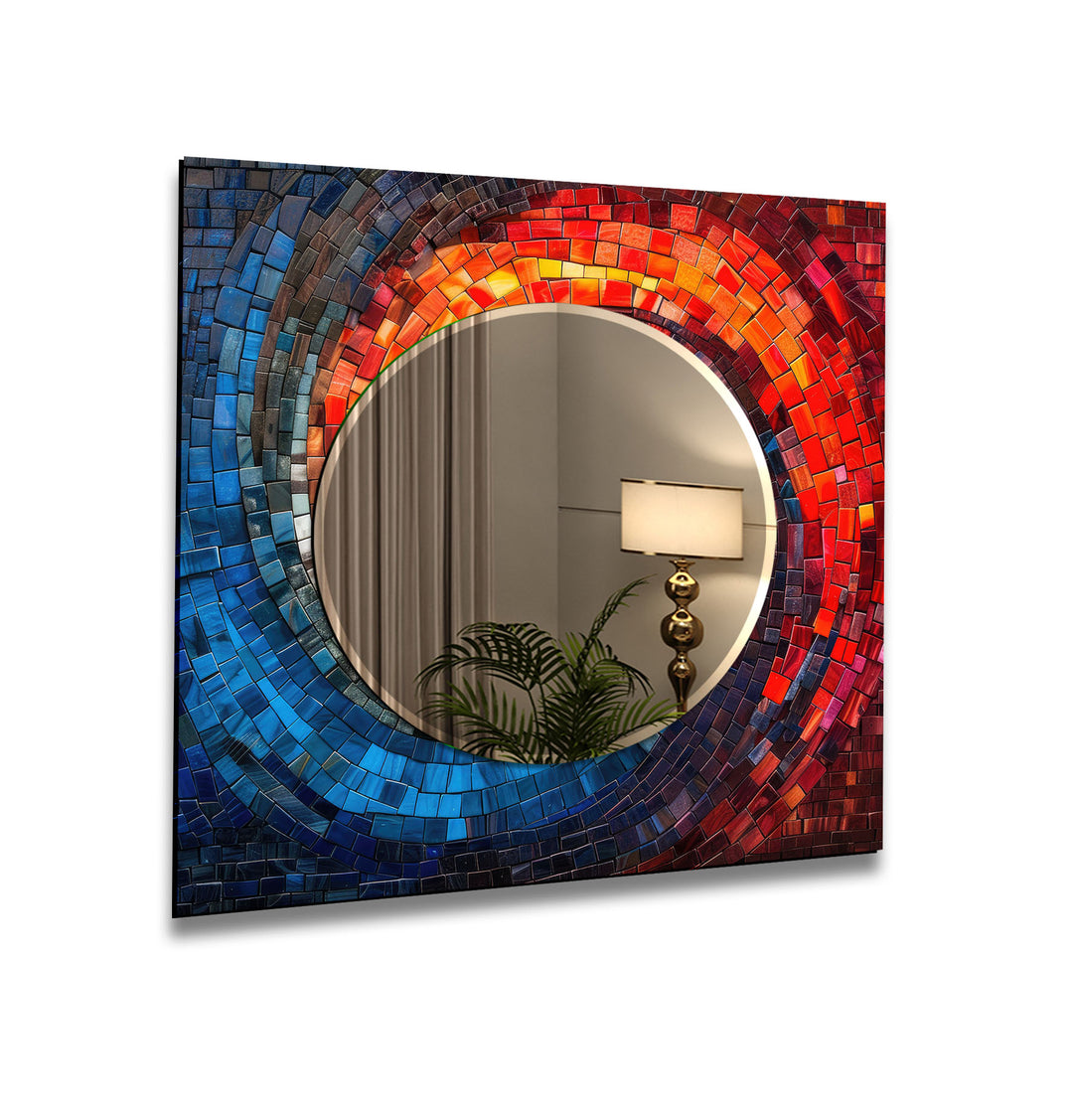 Red and Dark Blue Mosaic Wall Mirror gold frame mirror
