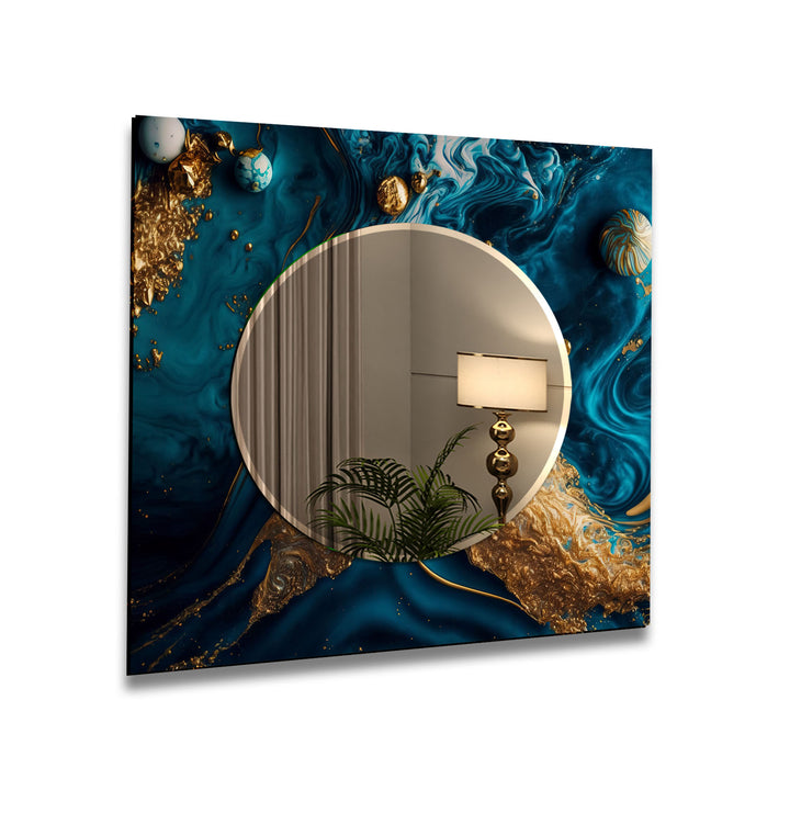 Modern Blue and Golden Wall Mirror mirror black
