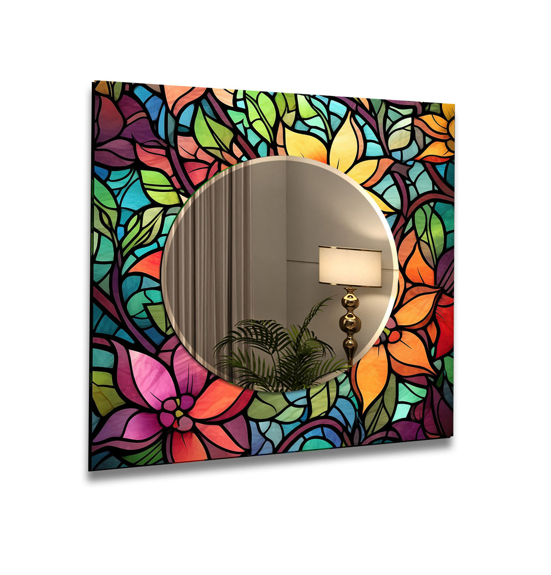 Stained Colored Tree Wall Mirror Square Mirror
