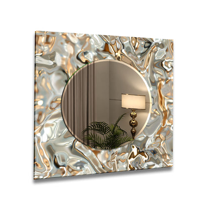 Gray Abstract with Gold Details Tempered Glass Wall Mirror