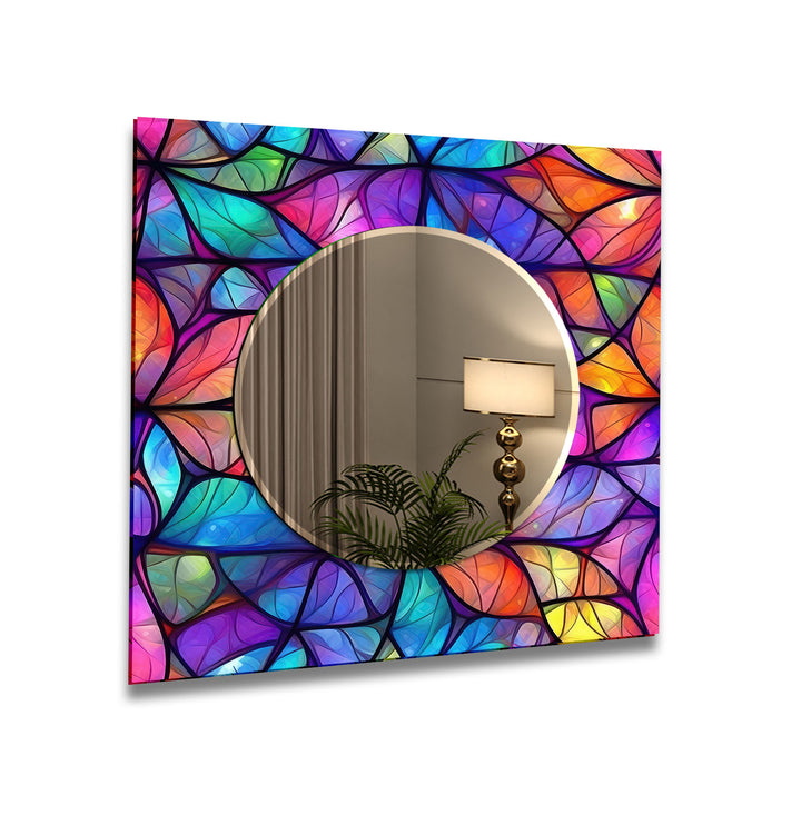 Stained Purple Leafs Wall Mirror Modern Wall Mirror
