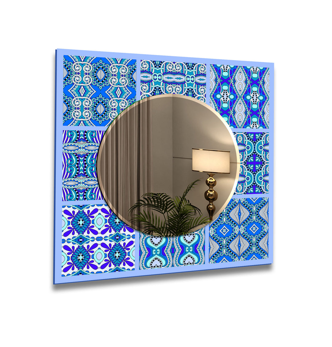 Ethnic Blue Mosaic Design Wall Mirror Small Wall Mirror
