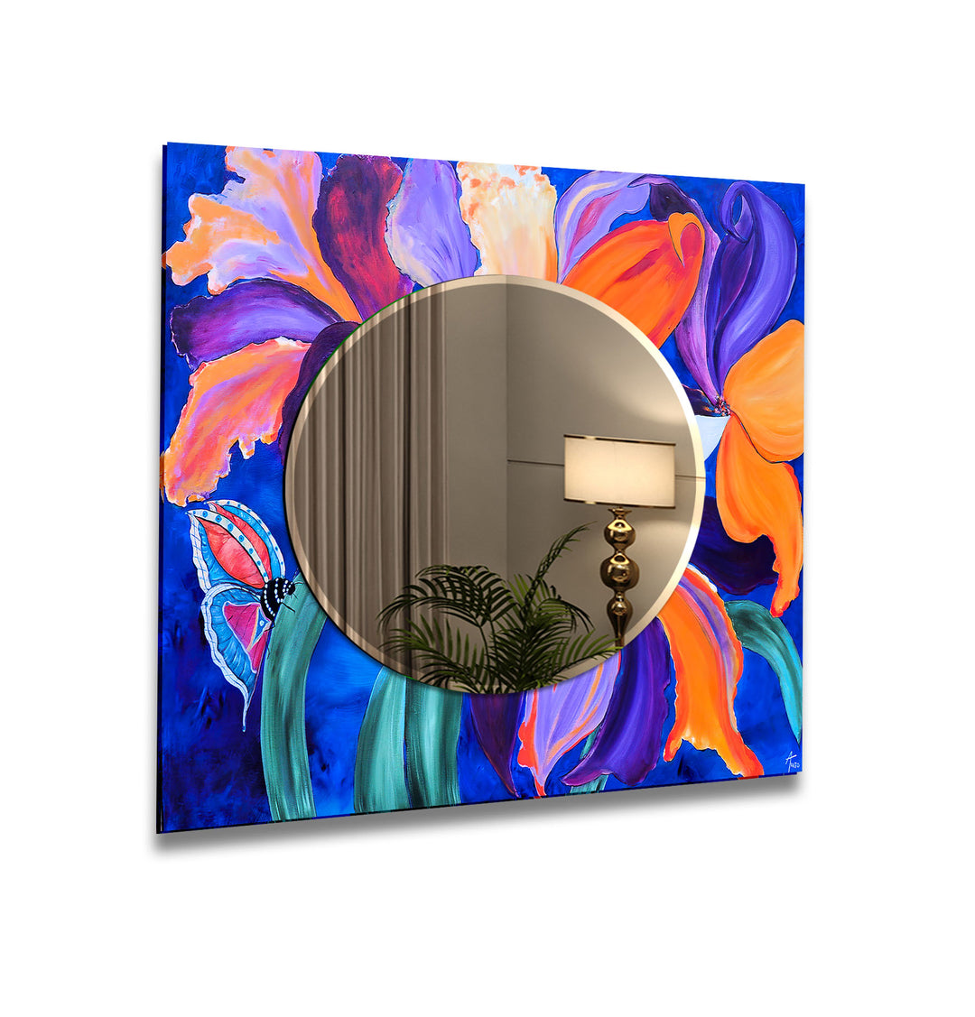 Abstract Purple Flower Painting Wall Mirror oversized wall mirrors
