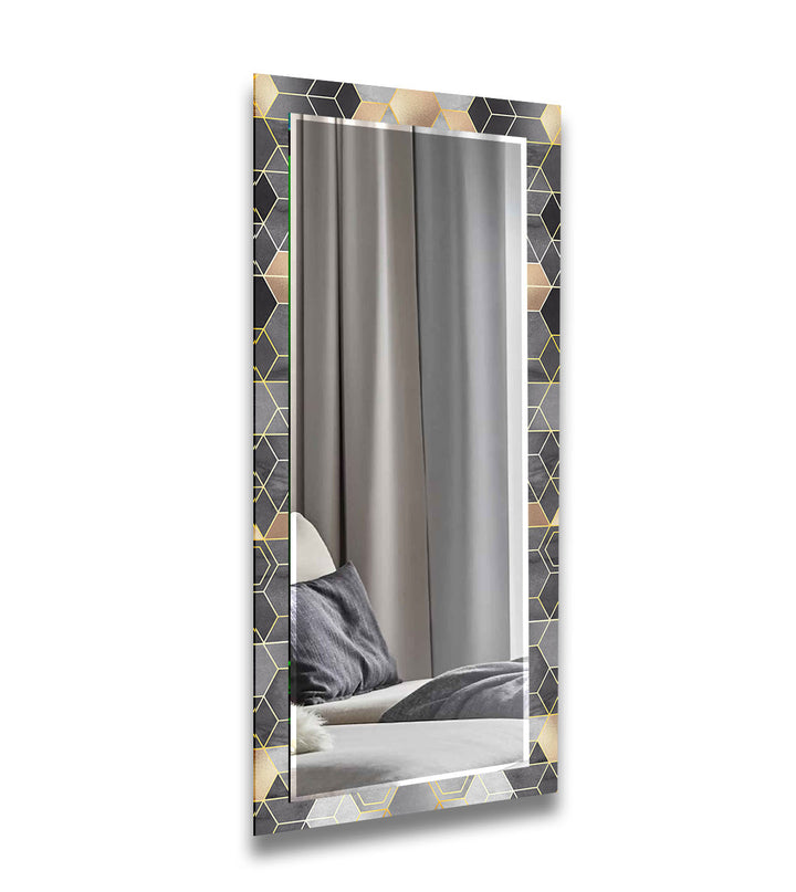 Grey Hexagon Wall Mirror lighted mirror
