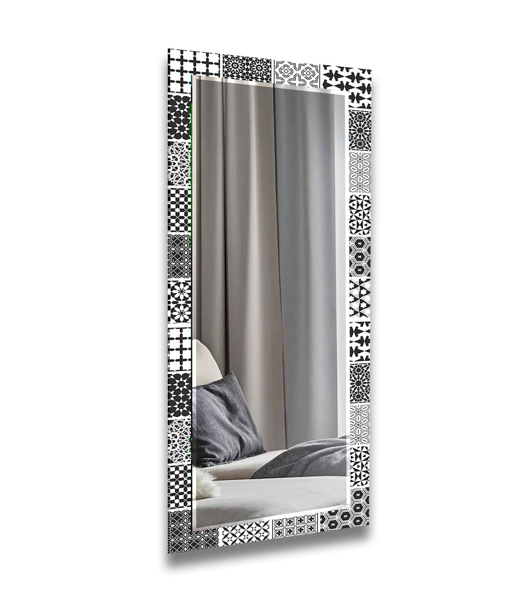 Black and White Mosaic Wall Mirror black frame mirror
