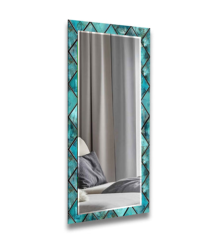 Geometric Design Blue Abstract Tempered Glass Wall Mirror