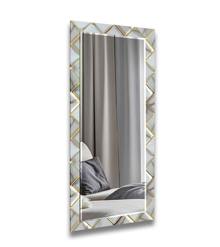 Gold Details Grey Marble Tempered Glass Wall Mirror