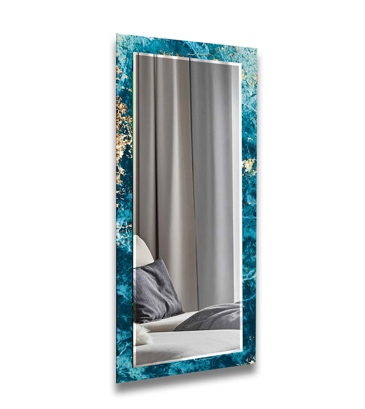 Turquoise and Golden Details Wall Mirror Living Room Wall Mirror
