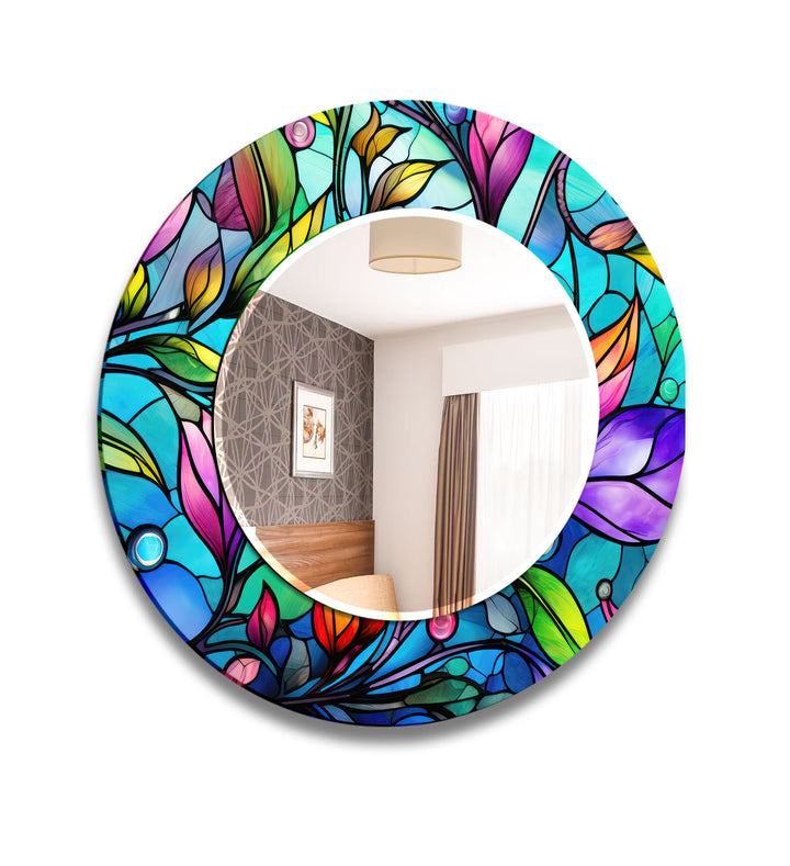 Colorful Flowers Stained Wall Mirrors Stained Glass Wall Mirror
